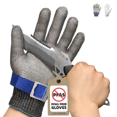Schwer SlicePro ANSI A9 Cut Resistant Glove PR1706, Stainless Steel Mesh Metal Glove, Food Grade for Kitchen Cooking, Butcher...
