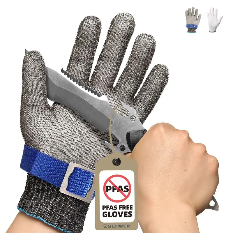 Schwer SlicePro ANSI A9 Cut Resistant Glove PR1706, Stainless Steel Mesh Metal Glove, Food Grade for Kitchen Cooking, Butcher...