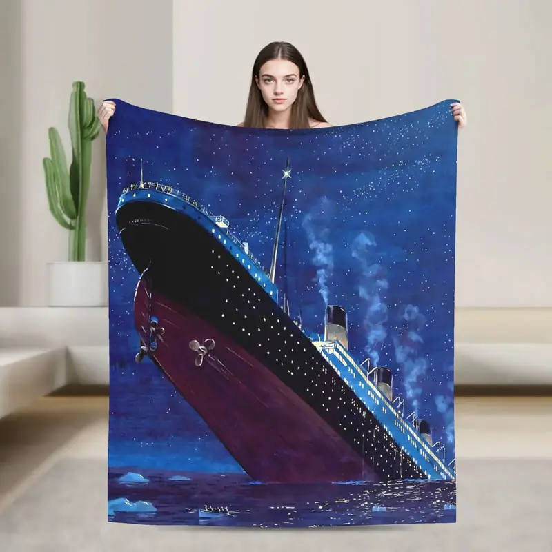 Ship Sinking Movie Fleece Blanket, Vintage Ocean Voyage Cruise Ship Print Lightweight Throw Blanket Soft Cozy Bedroom Couch S...