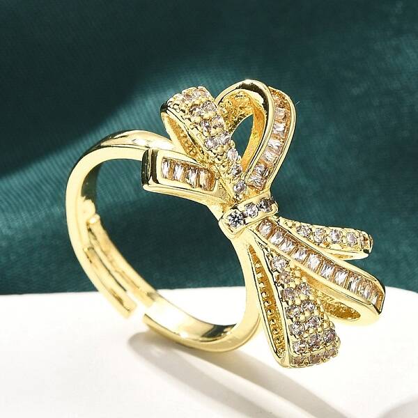 Rack Plating Brass Micro Pave Clear Cubic Zirconia Cuff Finger Rings for Women