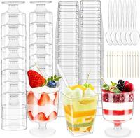 200 Pack Mini Dessert Cups with Spoons and Toothpicks,Clear Plastic Dessert Parfait Cup,Square Dessert Glasse Round Goblet fo...
