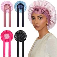 AWAYTR Satin Bonnet Silk Like Bonnets for Sleeping Double Layer Sleep Cap Haircare Bonnet with Elastic Tie Band for Curly Hai...