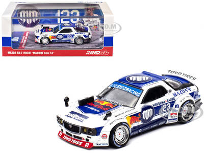 Mazda RX-7 (FD3S) RHD (Right Hand Drive) #123 Pandem Rocket Bunny MADBUL Gen 7.3 White and Blue with Graphics MadLab Colle...