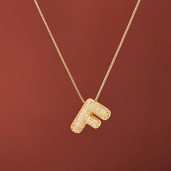 Brass Micro Pave Clear Cubic Zirconia Initial Pendant Necklaces for Women