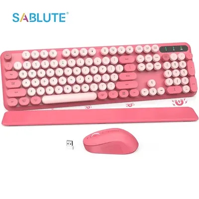 SABLUTE KC302 Typewriter Wireless Keyboard and Mouse Combo with Round Keycaps, Full-Size Retro Typewriter Keyboard with Detac...