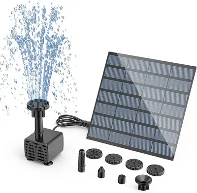 AISITIN 1.5W DIY Solar Water Pump Kit for Water Feature Outdoor, Solar Powered Water Fountain Pump with 6 Nozzles for Bird Ba...