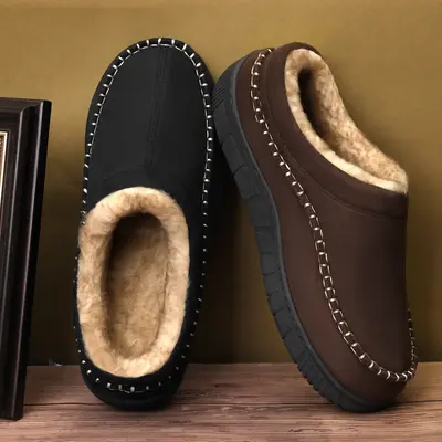 Mens Winter Slippers Thick Rubber Sole Memory Foam Insole Warm Fuzzy Fluffy Comfy House Shoes Anti-Slip Moccasin Boy Footwear...
