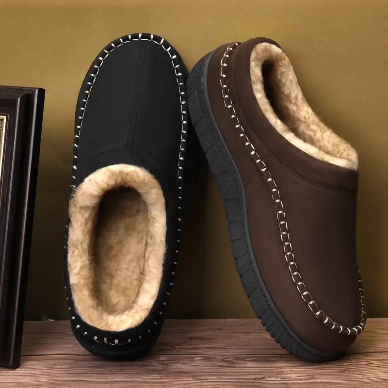 Mens Winter Slippers Thick Rubber Sole Memory Foam Insole Warm Fuzzy Fluffy Comfy House Shoes Anti-Slip Moccasin Boy Footwear...