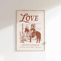 1 Corinthians Love Bible Verse Western Desert Wall Art, Modern Christian Couple Artwork Poster No Frame, Southwestern Housewa...
