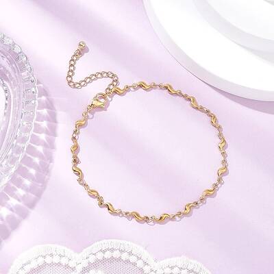 304 Stainless Steel Wave Link Chain Anklets