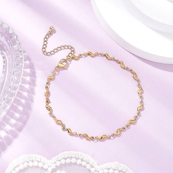 304 Stainless Steel Wave Link Chain Anklets