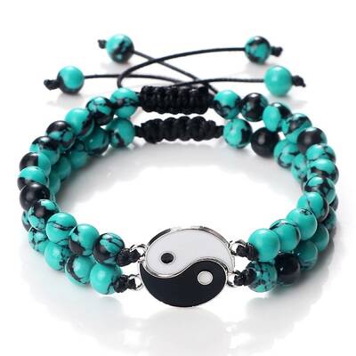 Black and White Yin Yang Natural Howlite Braided Bracelets