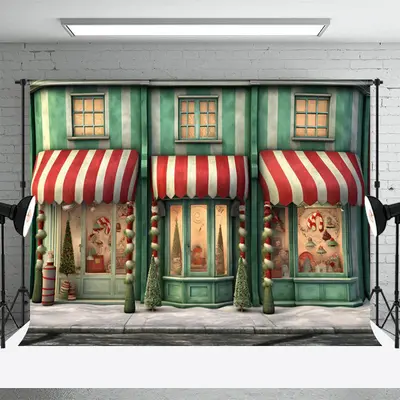 Green Red Christmas House Backdrop For Photography - Aperturee