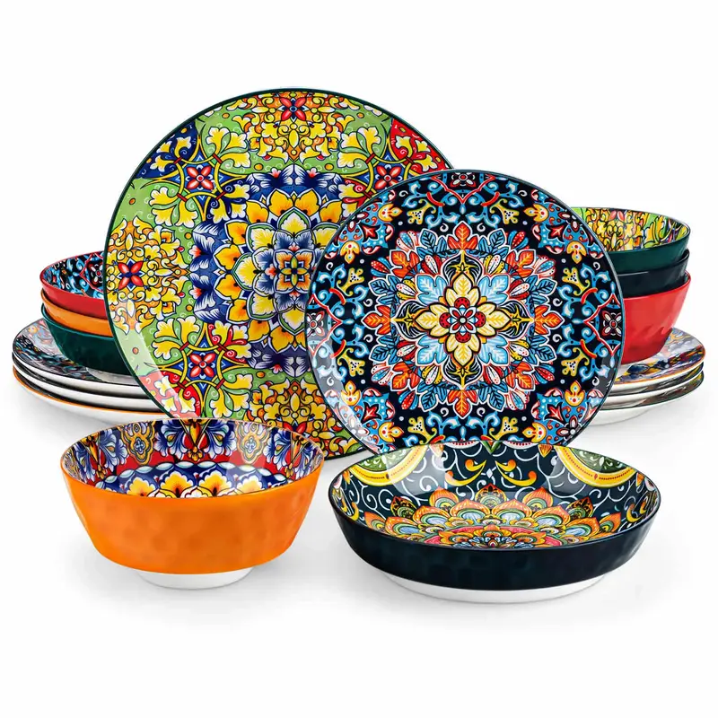 vancasso Simi Boho Dinnerware Set for 4, Artisanal Ceramic Dish Set with 10.5\