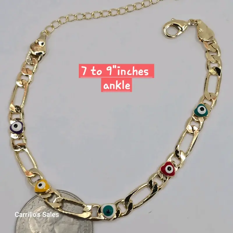 ANKLE BRACELET figaro with eyes multicolor gold-plated 7 to 9\