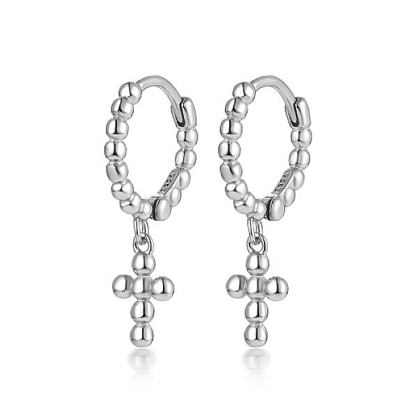 Anti-Tarnish Rhodium Plated 925 Sterling Silver Cross Dangle Hoop Earrings