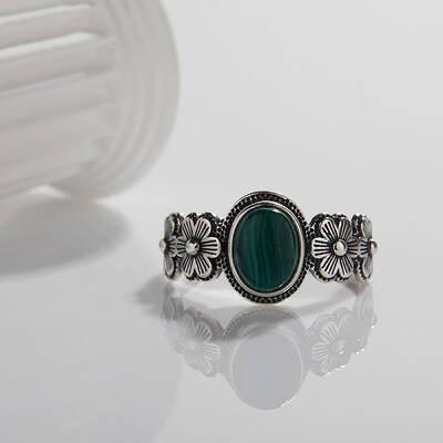925 Sterling Silver with Natural Malachite Finger Rings