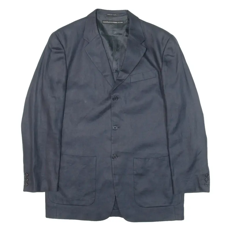 GIANFRANCO FERRE Mens Blazer Jacket Blue Linen XL