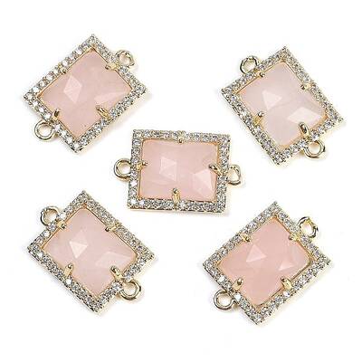 Natural Rose Quartz Faceted Rectangle Links