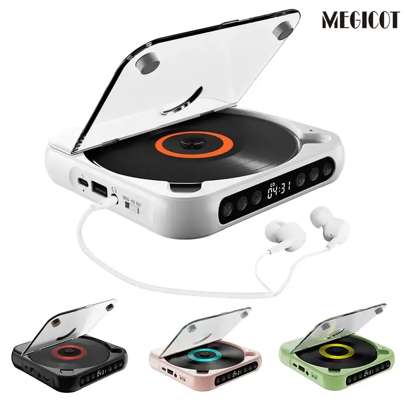 MEGICOT Portable Bluetooth-compatible CD-Player, Multifunction Rechargeable CD-Player with LED Display, Portable Speakers ...