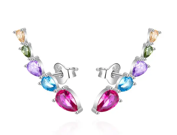 Agato AGT-E133PC Colorful Zirconia Silver Long Earrings