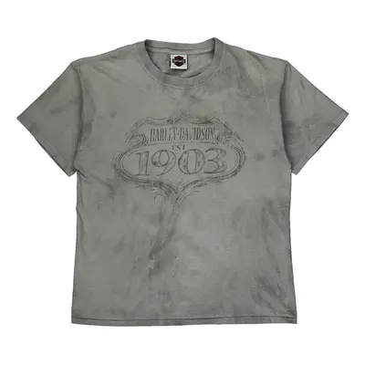 Harley Davidson Graphic T-Shirt - Large Grey Cotton