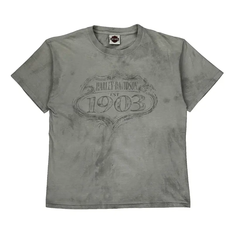 Harley Davidson Graphic T-Shirt - Large Grey Cotton