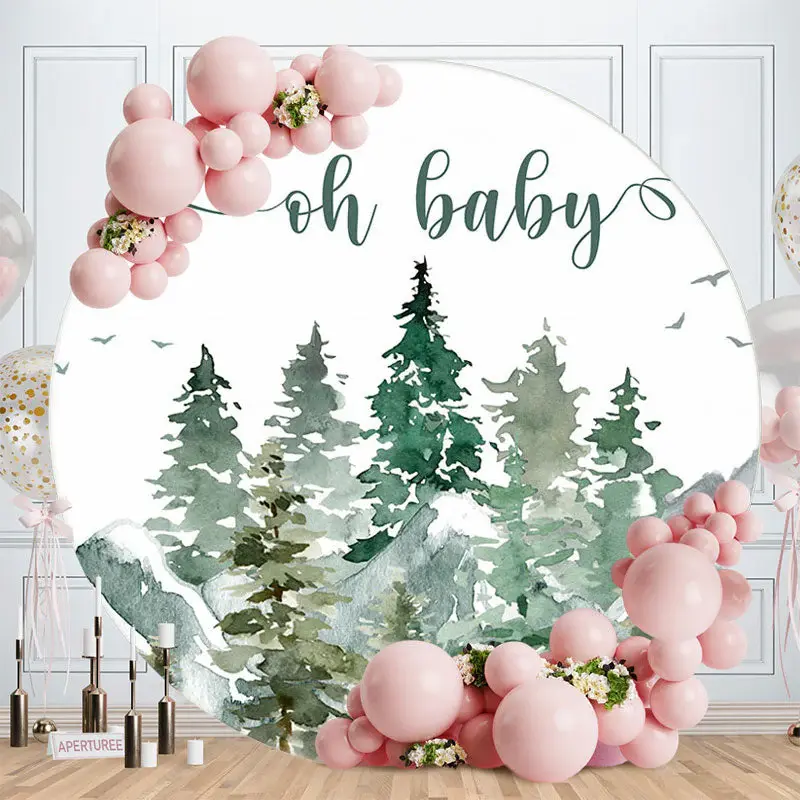 Aperturee Circle Oh Baby Forest Gender Reveal Backdrop