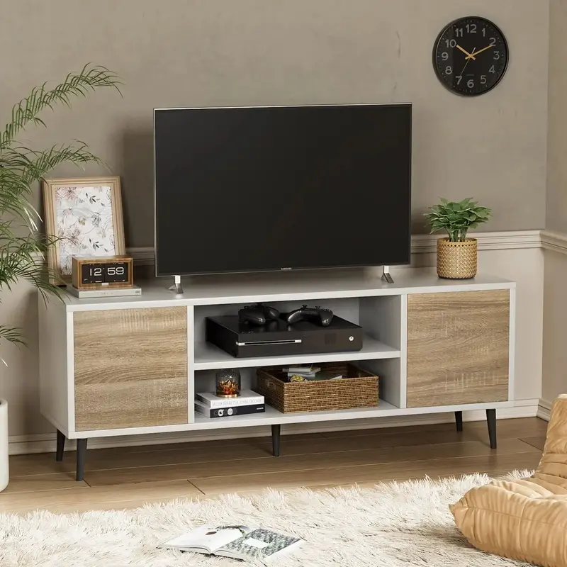 FURMAX Mid-Century 2-Door TV Stand for TVs up to 65