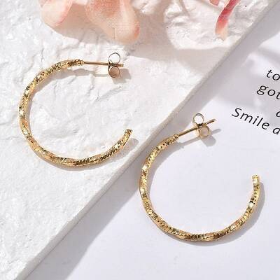304 Stainless Steel C-Shaped Stud Earrings