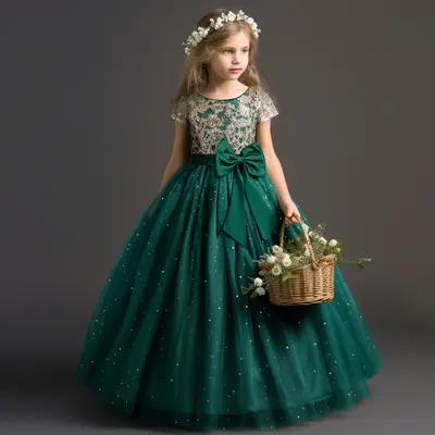 Luxury Elegant Dress for Kids Girls Embroidery Lace Vintage Formal Prom Gown Plying Sleeve Birthday Party Princess Dresses We...