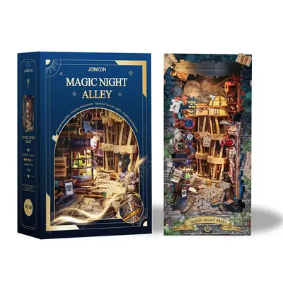 Magic Night Alley 3D Book Nook with Dust Cover, 1 Box DIY Wooden Bookshelf Insert DIY Miniature Kit, Bookend Stand with LED L...