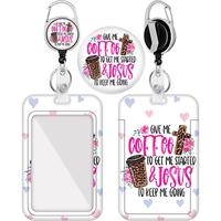 Retractable Badge Reel Belt Holder, 1 Count Coffee & Letter Pattern ID Badge Clip, ID Badge Holder for Women's Vertical ID Sl...