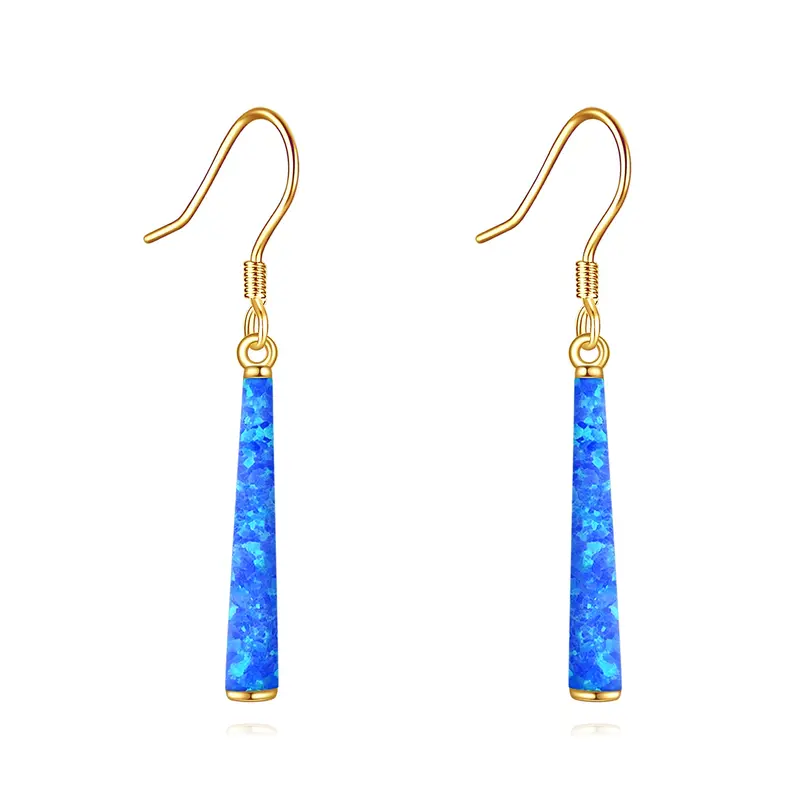 14K Gold Blue Opal Bar Drop Earrings