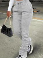 Women's Regular Fit Plain Pocket Drawstring Waist Stackable Sweatpants, Casual Basic Stack Pants for Daily Wear, Ladies' Bott...