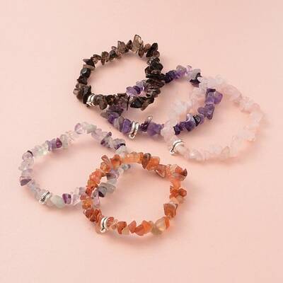 Chip Natural Gemstone Beaded Stretch Bracelets