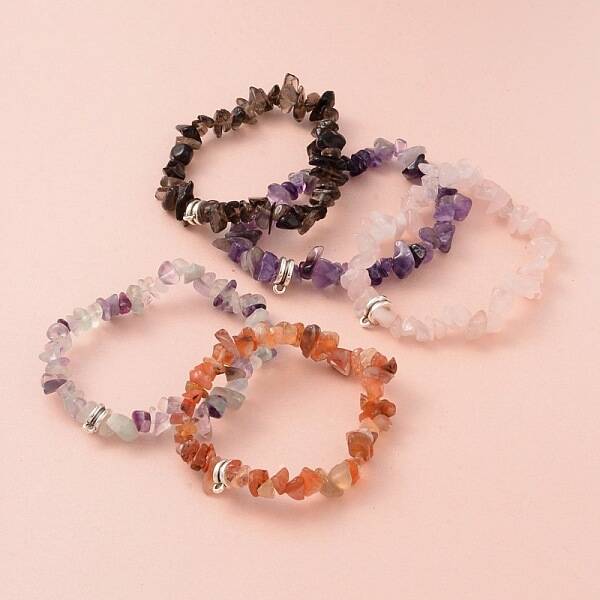 Chip Natural Gemstone Beaded Stretch Bracelets