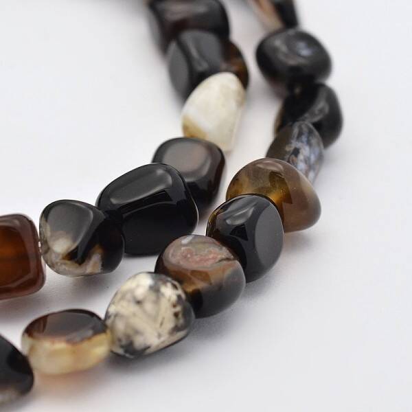 Natural Black Agate Bead Strands