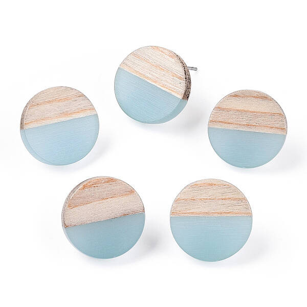 Transparent Resin & Wood Stud Earrings