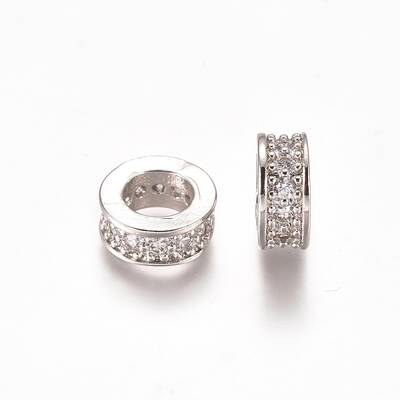 Brass Micro Pave Clear Cubic Zirconia European Beads