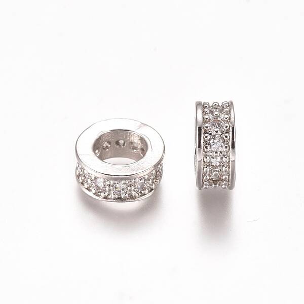 Brass Micro Pave Clear Cubic Zirconia European Beads