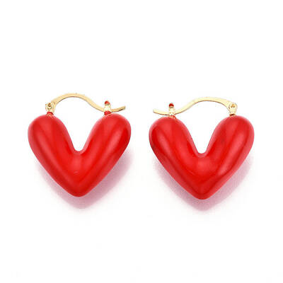 Heart Brass Enamel Hoop Earrings