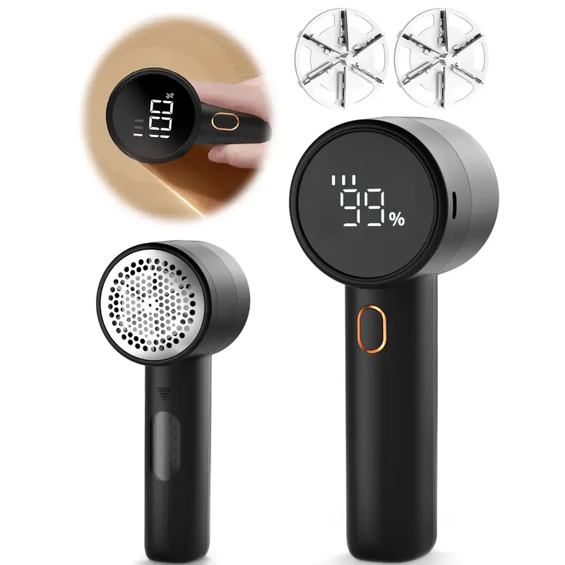 FrSara Fabric Shaver, Lint Remover Rechargeable, Electric Portable Sweater Defuzzer with 3 Speeds, 6 Leaf Blades, Free 2 Blad...