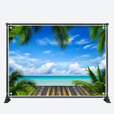 Sunny Blue Sky Seaside Leaves Photo Summer Backdrop - Aperturee