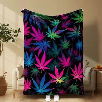 Marijuana Leaf Pattern Blanket, Soft Comfortable Throw Blanket, Cool Bedroom Bedding Blankets, Warm Fabric Napping Blanket fo...