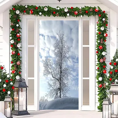 White Snowy Tree Winter Merry Christmas Door Cover - Aperturee