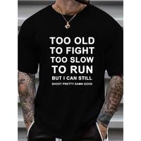 Plus Size Mens Crew Neck Short Sleeve T-Shirts - Breathable Slight Stretch Polyester Fabric, Random Letter Print, Trendy Summ...