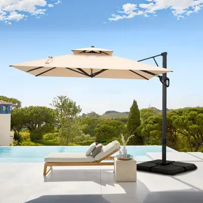 PHI VILLA 9ft X 12ft Cantilever Patio Umbrella with 360° Rotation, Heavy Duty Hydraulic Double Umbrella Windproof for Outdoo...