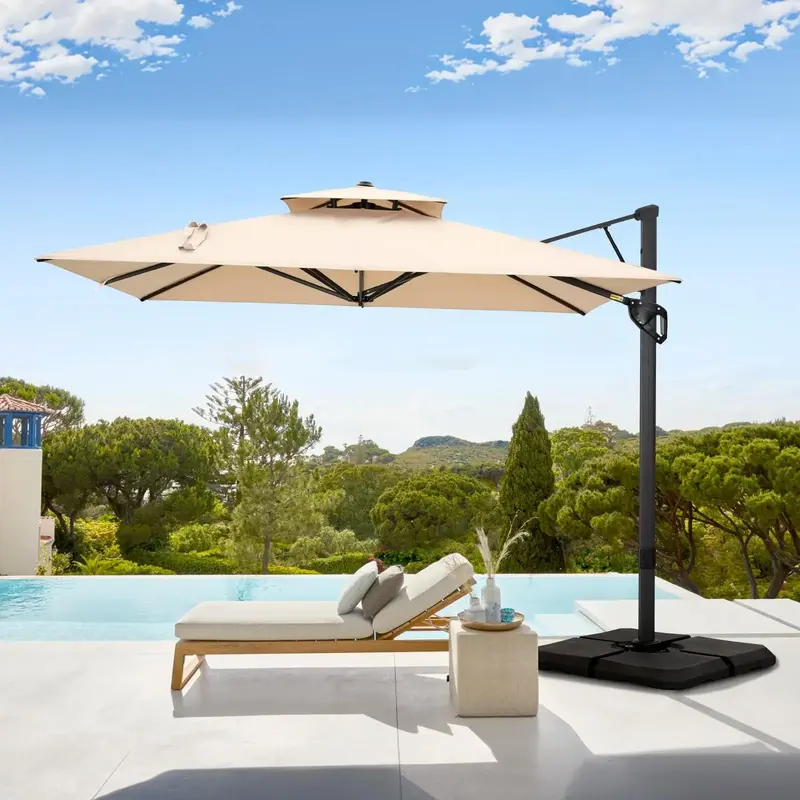 PHI VILLA 9ft X 12ft Cantilever Patio Umbrella with 360° Rotation, Heavy Duty Hydraulic Double Umbrella Windproof for Outdoo...