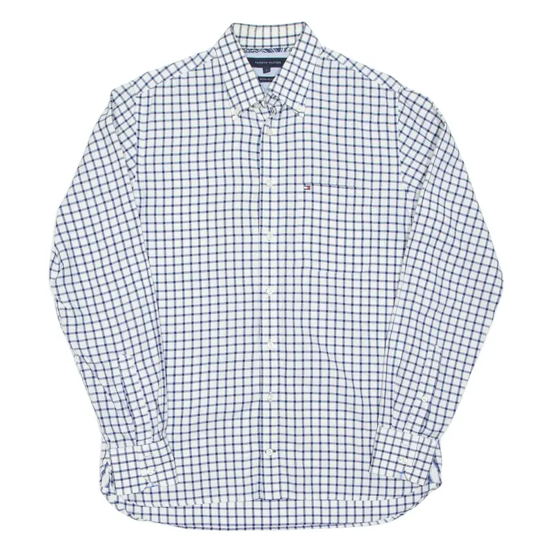 TOMMY HILFIGER Mens Shirt White Check Long Sleeve S